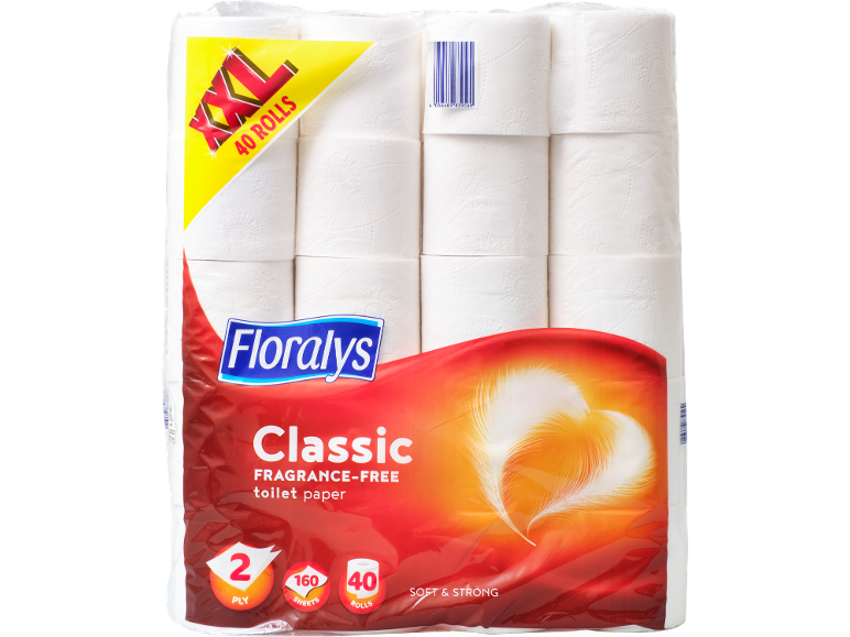 Floralys Classic tualetes papīrs bez smaržas, 2 kārtu, 40 ruļļi