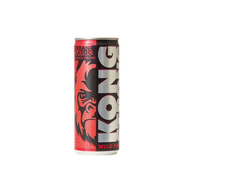KONG STRONG Urban Classic enerģijas dzēriena bundža ar sarkana gorilla dizainu