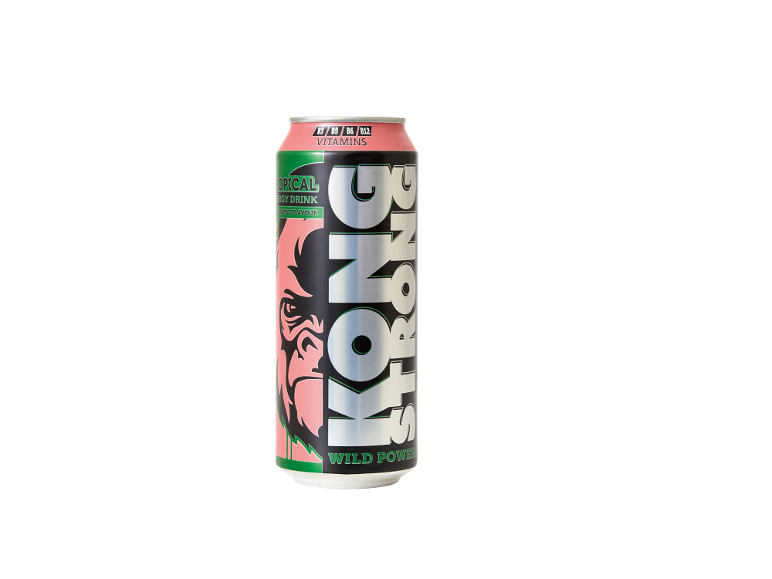 Kong Strong Tropical enerģijas dzēriens ar kivi un ābolu garšu 500 ml skārdenē.