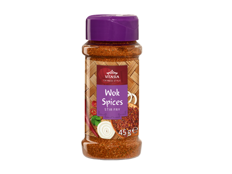 Voka garšvielu burka ar uzrakstu „Wok Spices Stir Fry“, 45 g.