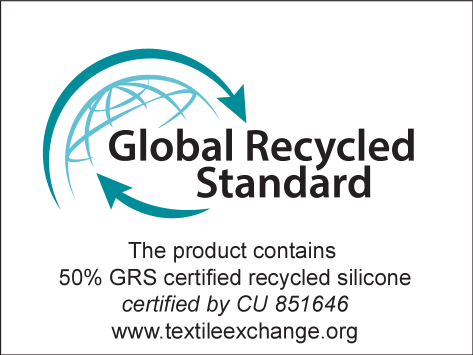 Global Recycled Standard zīmogs: Produkts satur 50% GRS sertificēta pārstrādāta silikona.