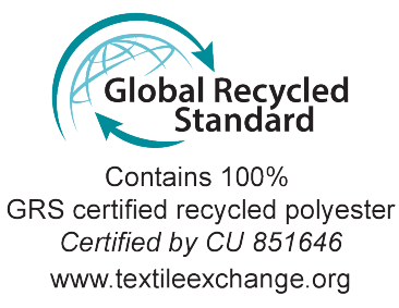 Global Recycled Standard zīmogs: Satur 100% GRS sertificētu pārstrādātu poliesteru, sertificēts ar CU 851646.