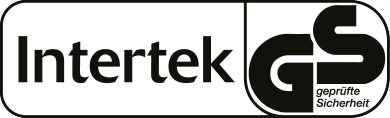 Drošības zīmogs ar tekstu 'Intertek GS geprüfte Sicherheit'.