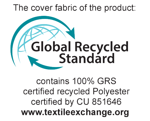 Produkta pārklājuma audums: Global Recycled Standard, satur 100% GRS sertificētu pārstrādātu poliesteru, sertificēts ar CU 851646, www.textileexchange.org
