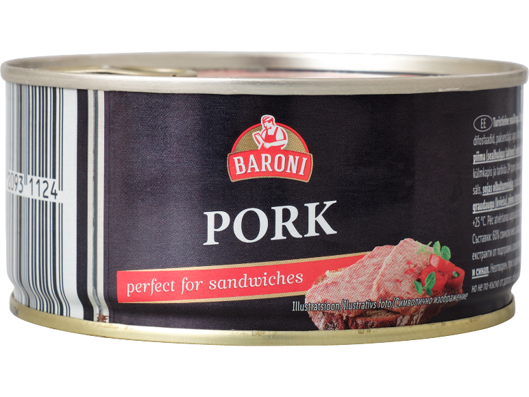 Baroni cūkgaļas konservi, ideāli sviestmaizēm.