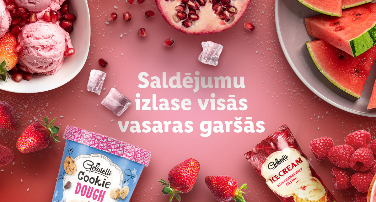 Gelatelli saldējums, arbūzs un avenes.