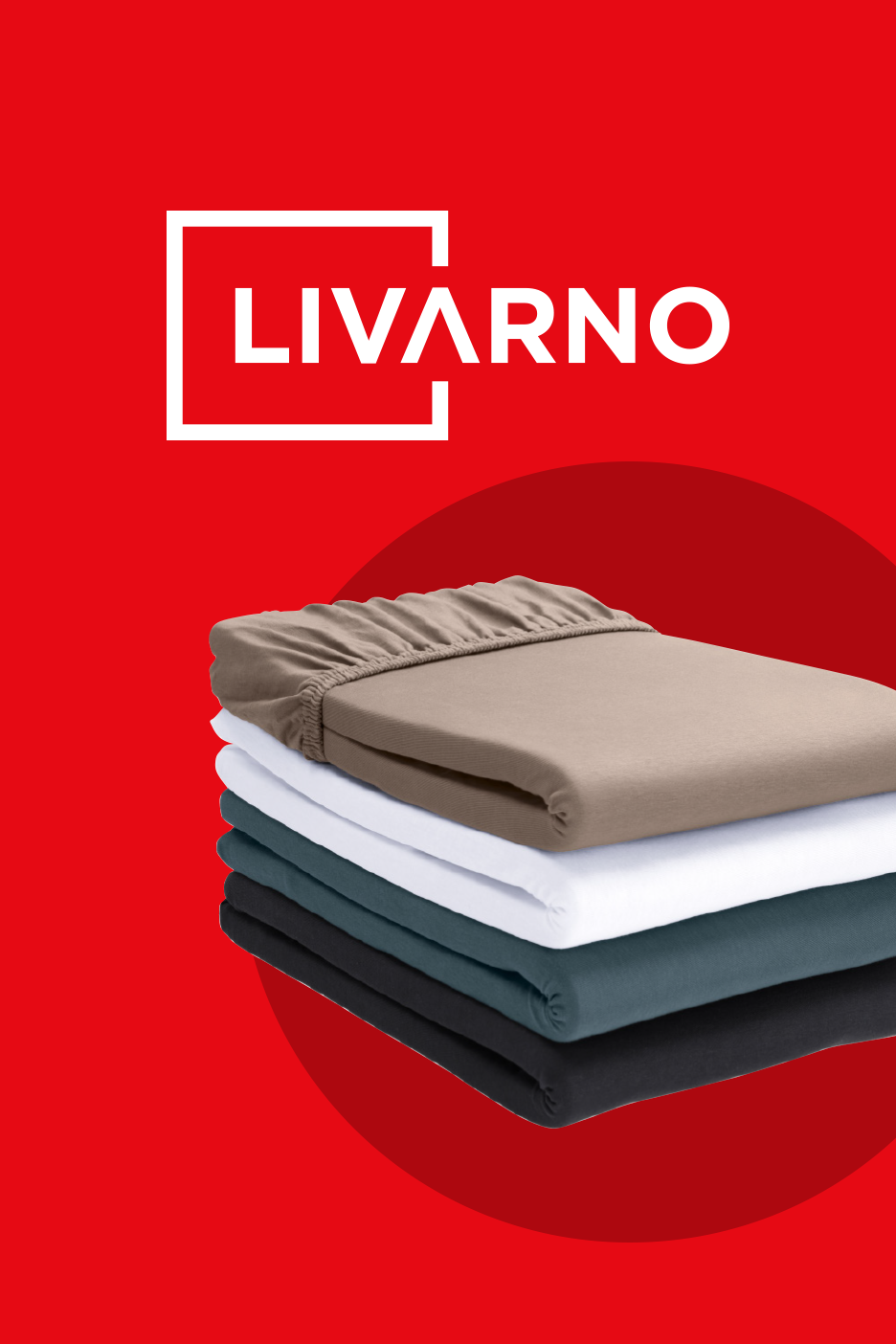 Salocītas palagi dažādās krāsās: bēšā, baltā, tirkīza un melnā.