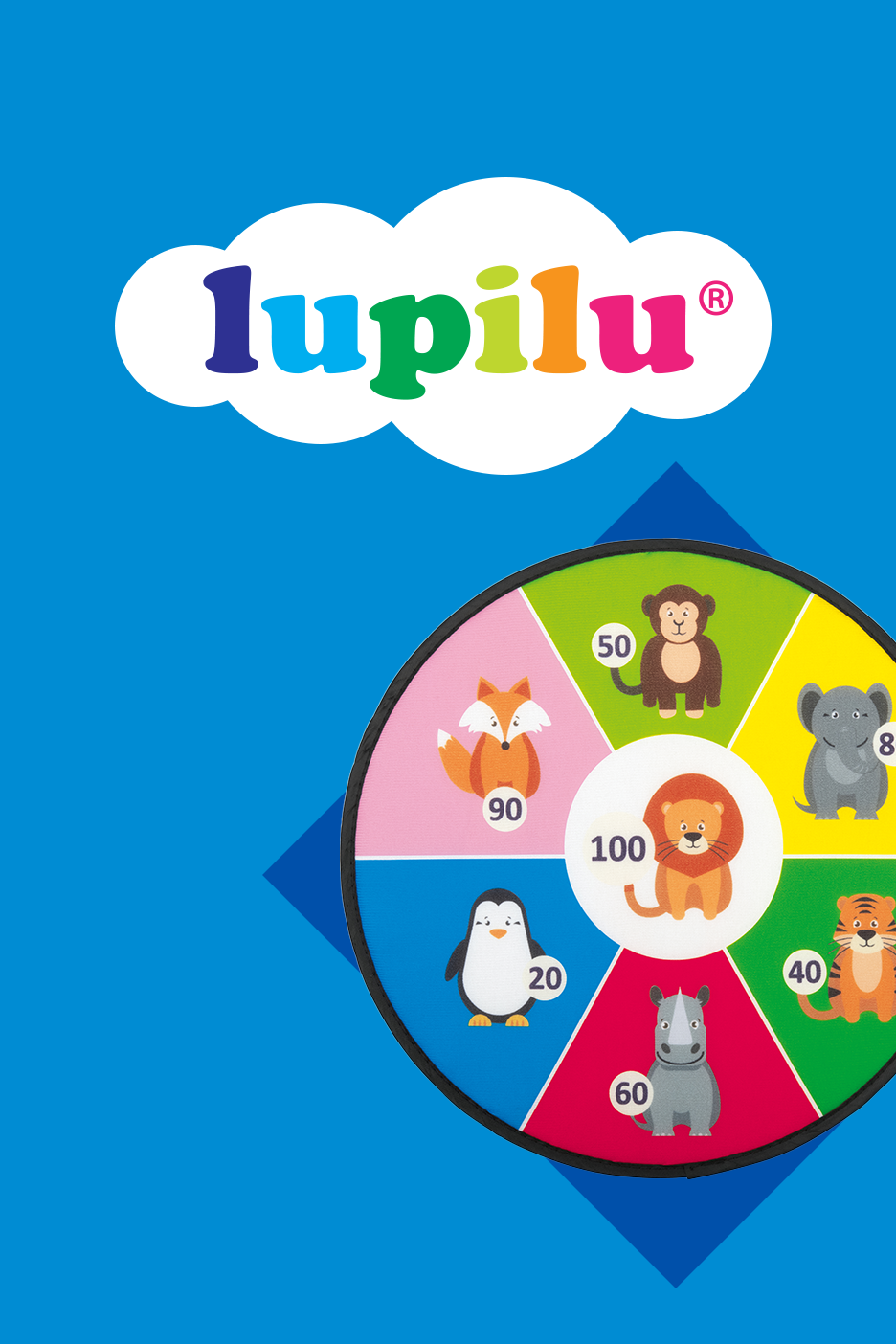 Spēļu dēlis ar dzīvniekiem un skaitļiem: lapsa, pingvīns, degunradzis, tīģeris, zilonis, pērtiķis, lauva.