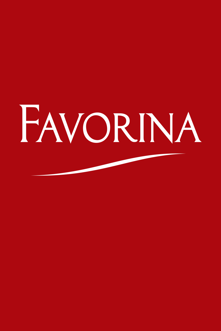 Favorina logotips uz sarkana fona