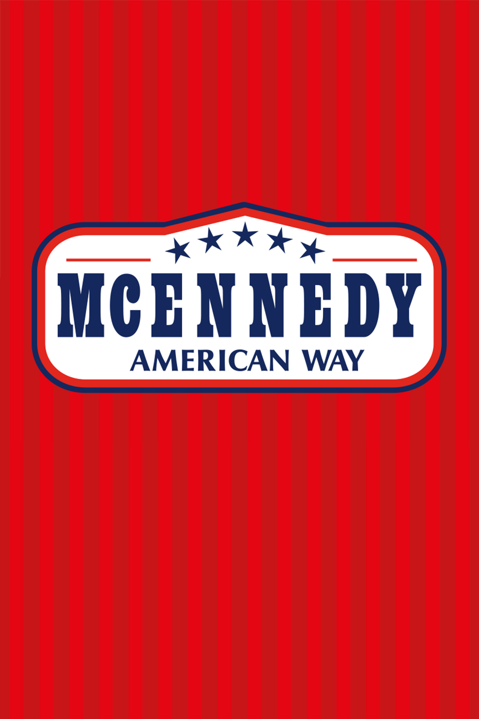 McEnnedy American Way logotips uz sarkani-balta svītraina fona.