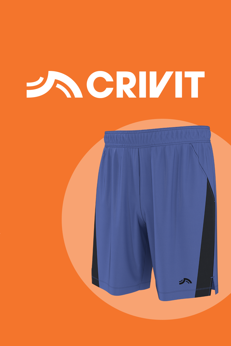 Zili sporta šorti ar melnām detaļām uz oranža fona.