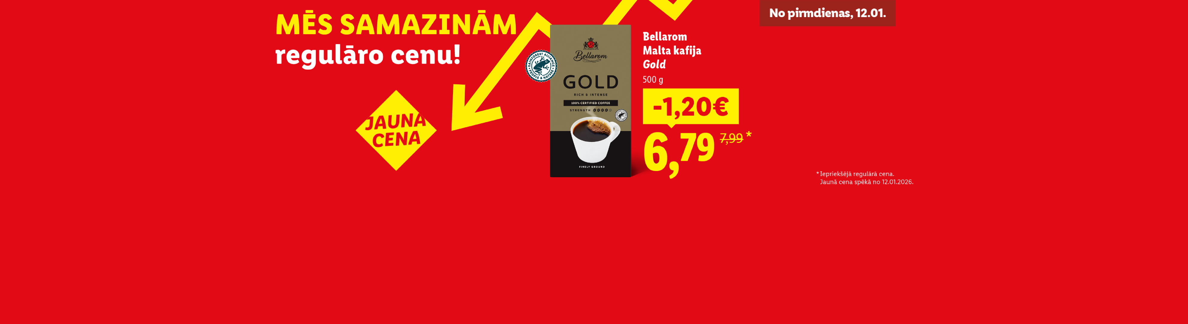 Bellarom Gold kafija ar atlaidi, jaunā cena 6,79€.
