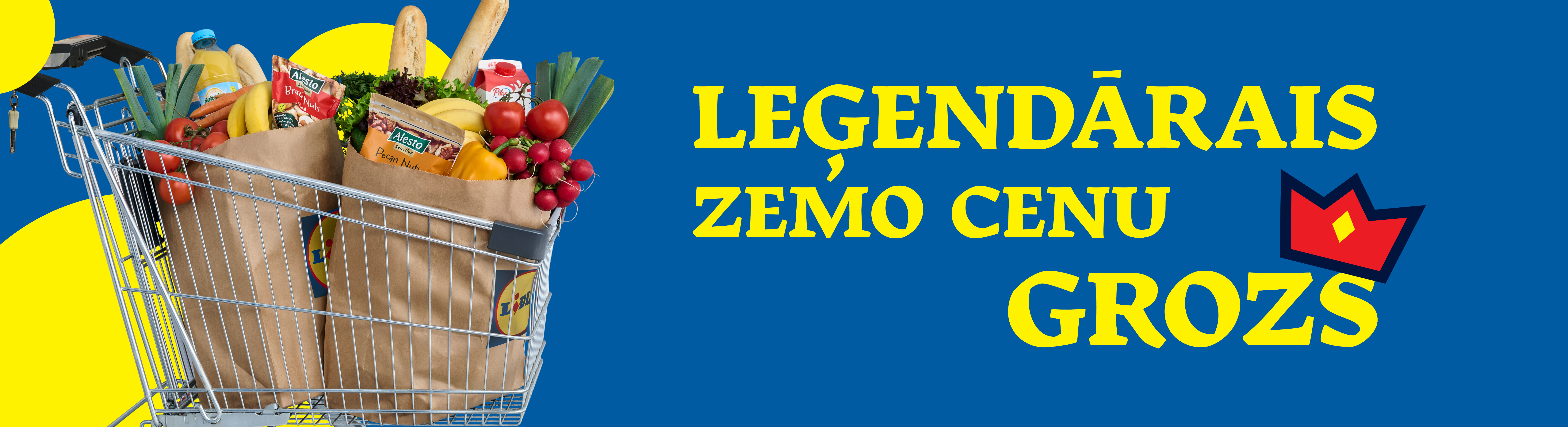 Lidl iepirkumu grozs ar produktiem: leģendāras zemas cenas.