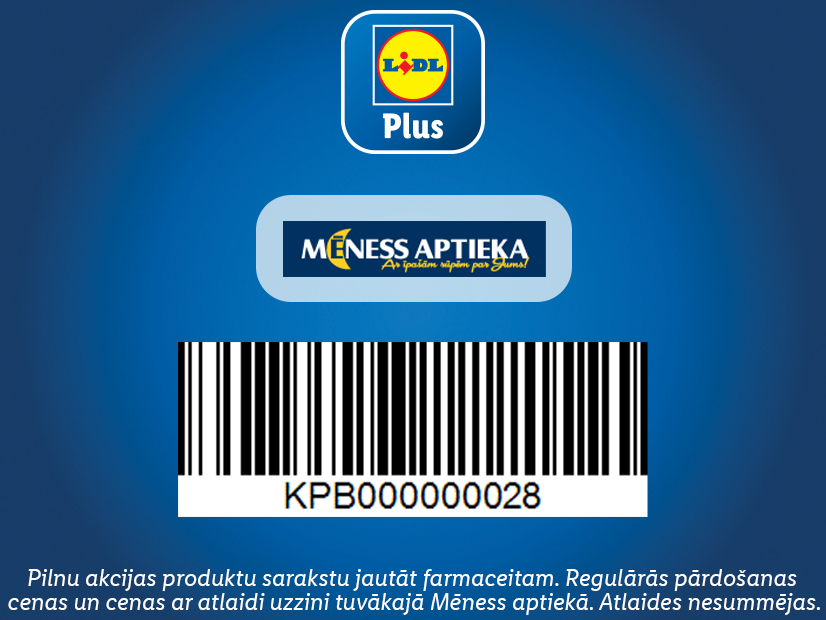 Карта лояльности Lidl Plus и Mēness Aptieka с штрих-кодом и информацией об акциях.