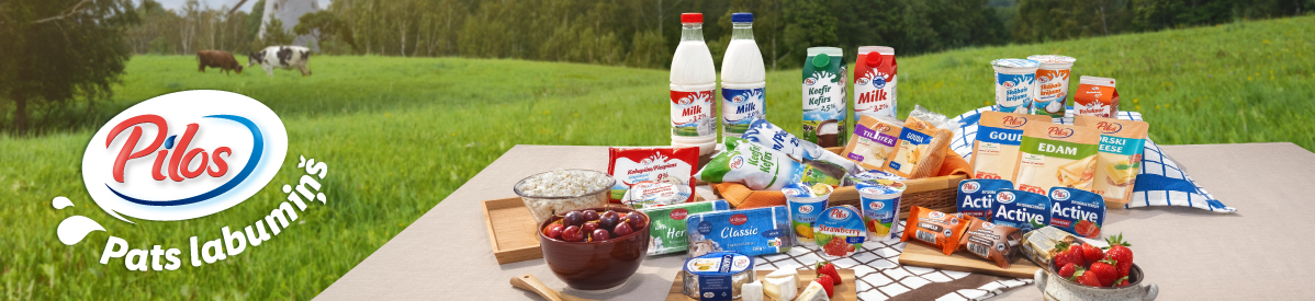 Pilos piena produkti: piens, jogurti, sieri.