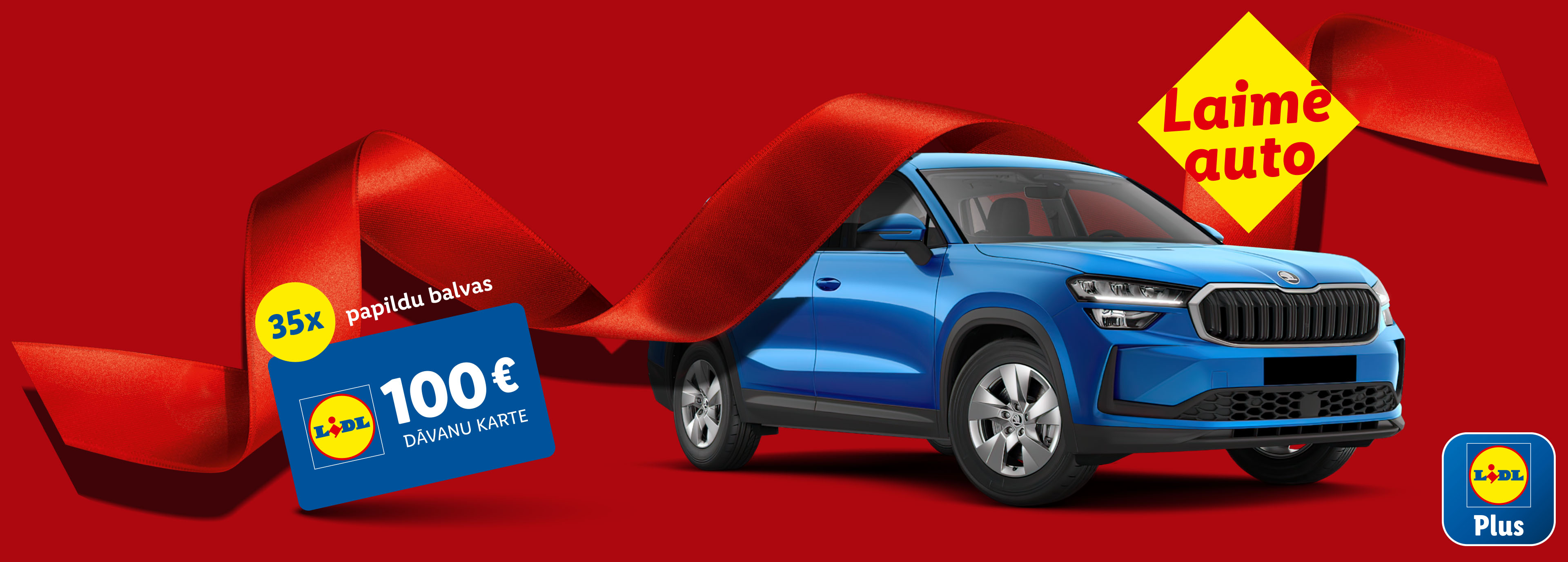 Lidl akcija: laimē auto, 35 papildu balvas un 100€ dāvanu kartes.