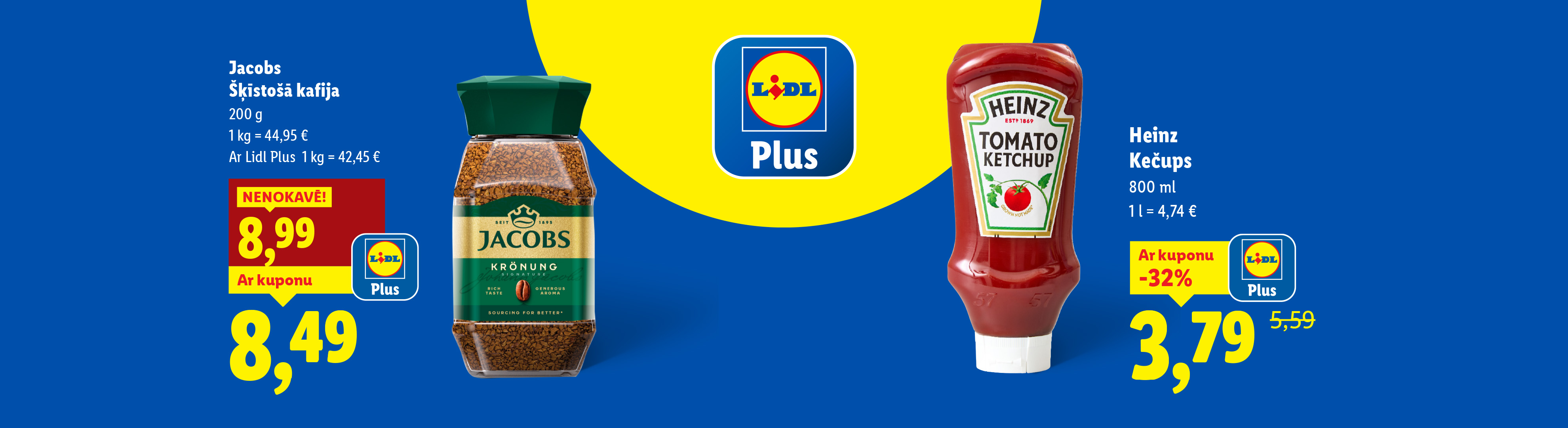 Lidl piedāvājums: Jacobs šķīstošā kafija Kronung 200 g par 8,49€.