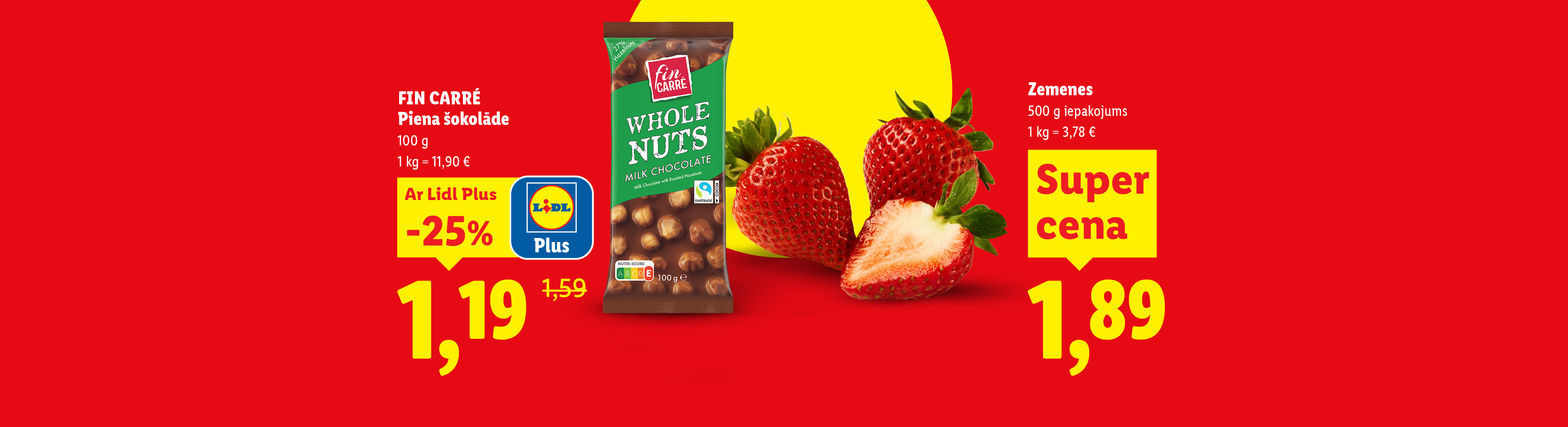 Piena šokolāde ar veseliem riekstiem un zemenes ar super cenu.