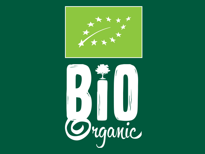 BIO Organic logo ar Eiropas bioloģiskās produkcijas zīmi.