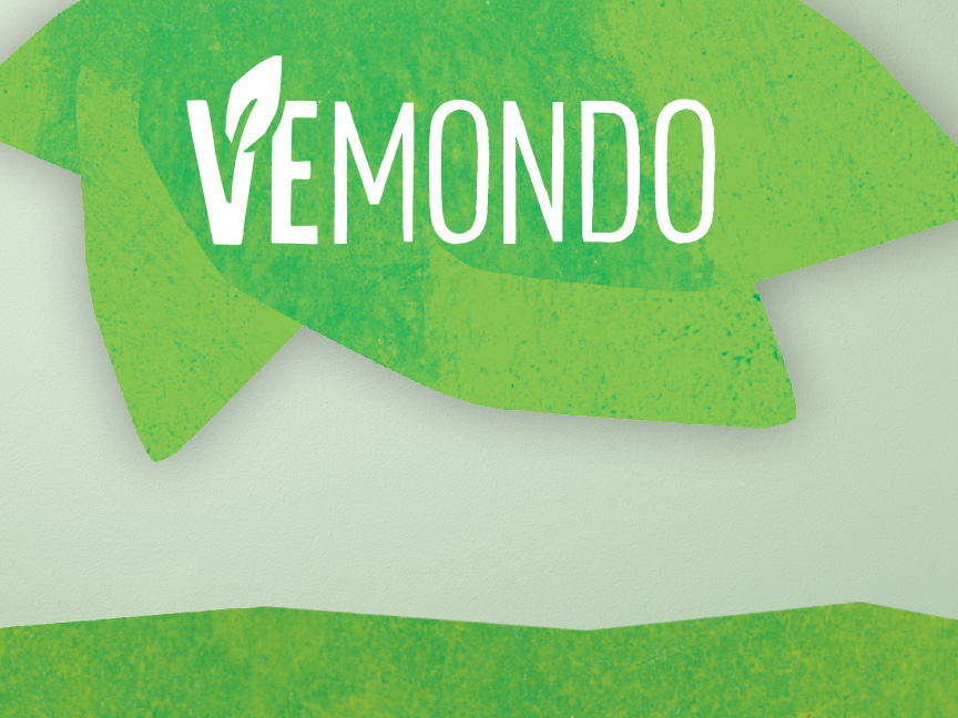 Vēmondo logo uz zaļa fona.