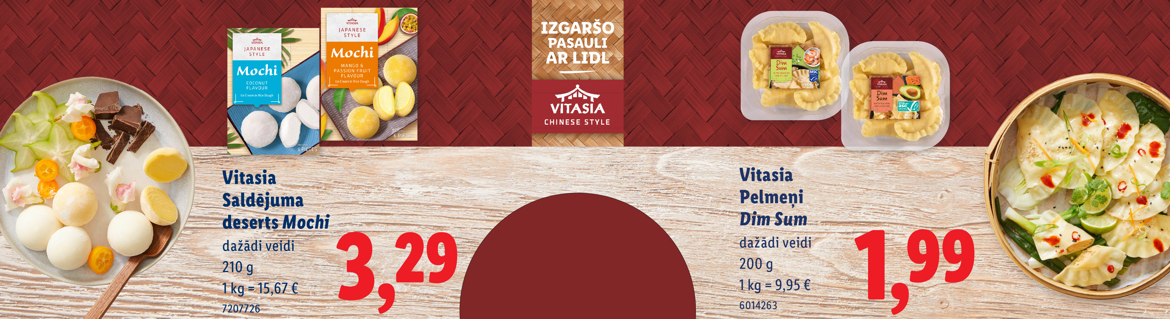 Vitasia Mochi saldējums dažādās garšās, 210g, 3.29€.