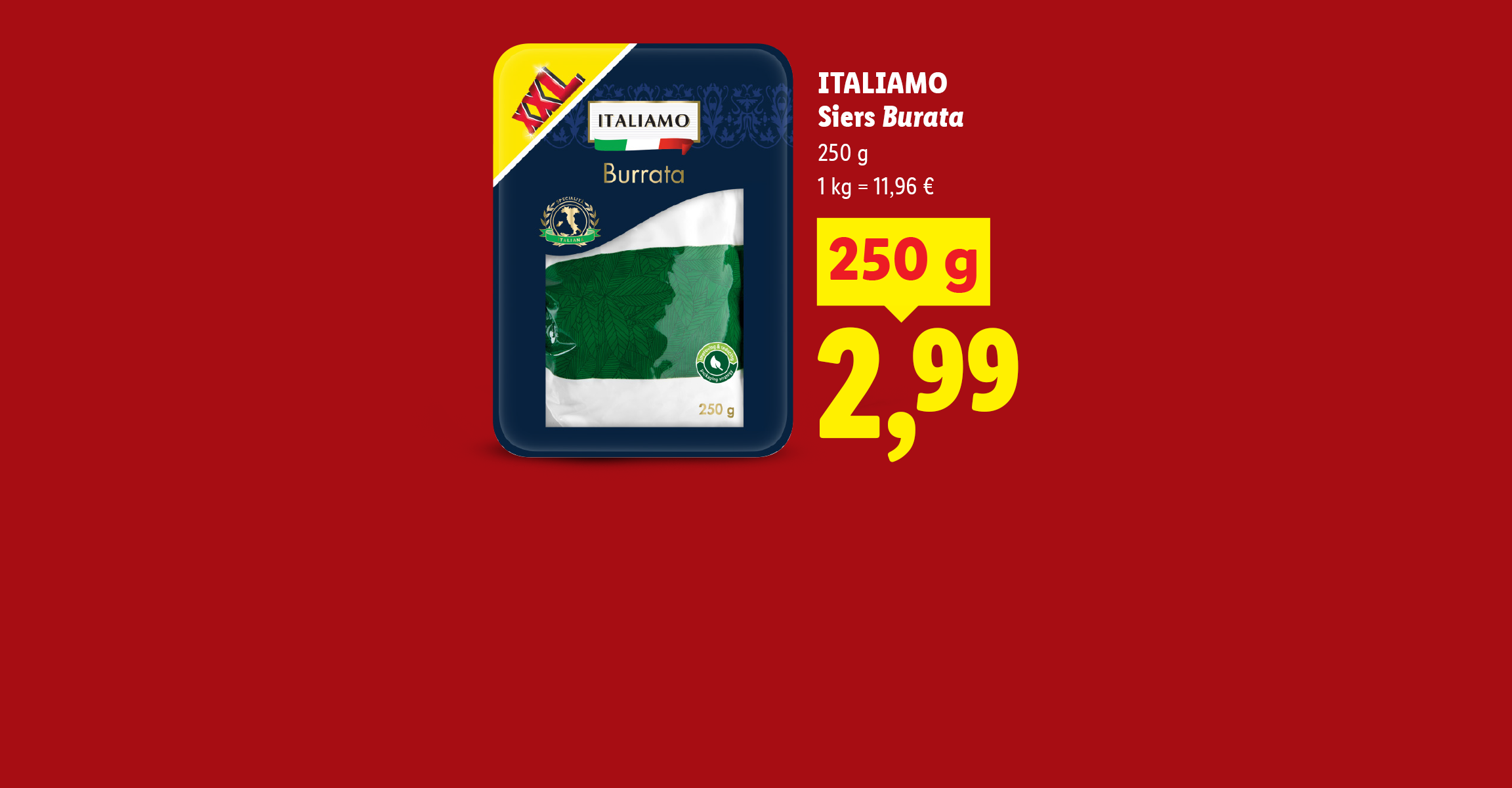 Divi siera produkti: burrata un rīvēta mozzarella, ar cenām un svaru.