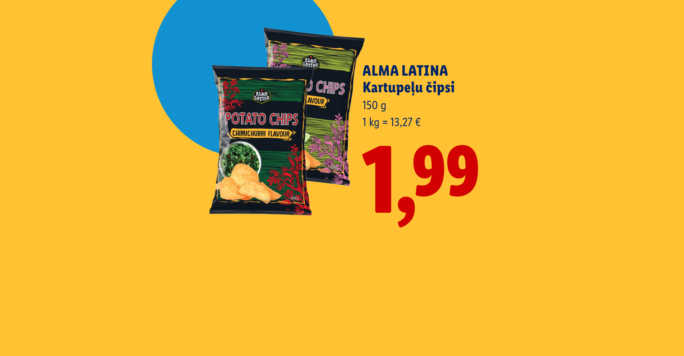 Divi sieri ar garšvielām un divi čipsu iepakojumi ar čimičuri garšu, ar cenām.