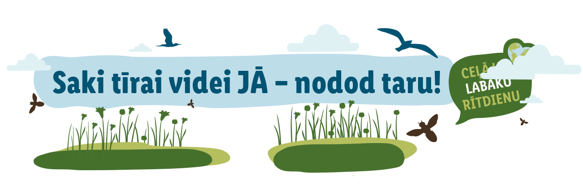Vide apgādība: dabas ilustrācija un sauklis.