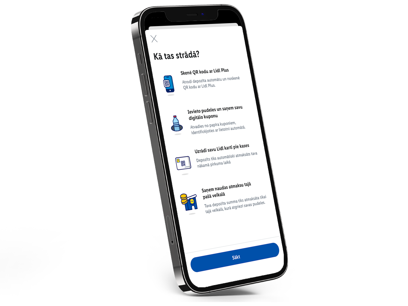 Mobilā lietotne ar instrukcijām par lojalitātes programmas izmantošanu.