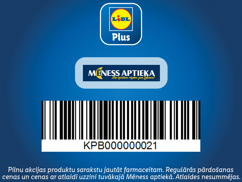 Карта LIDL Plus со скидкой от Mēness Aptieka.