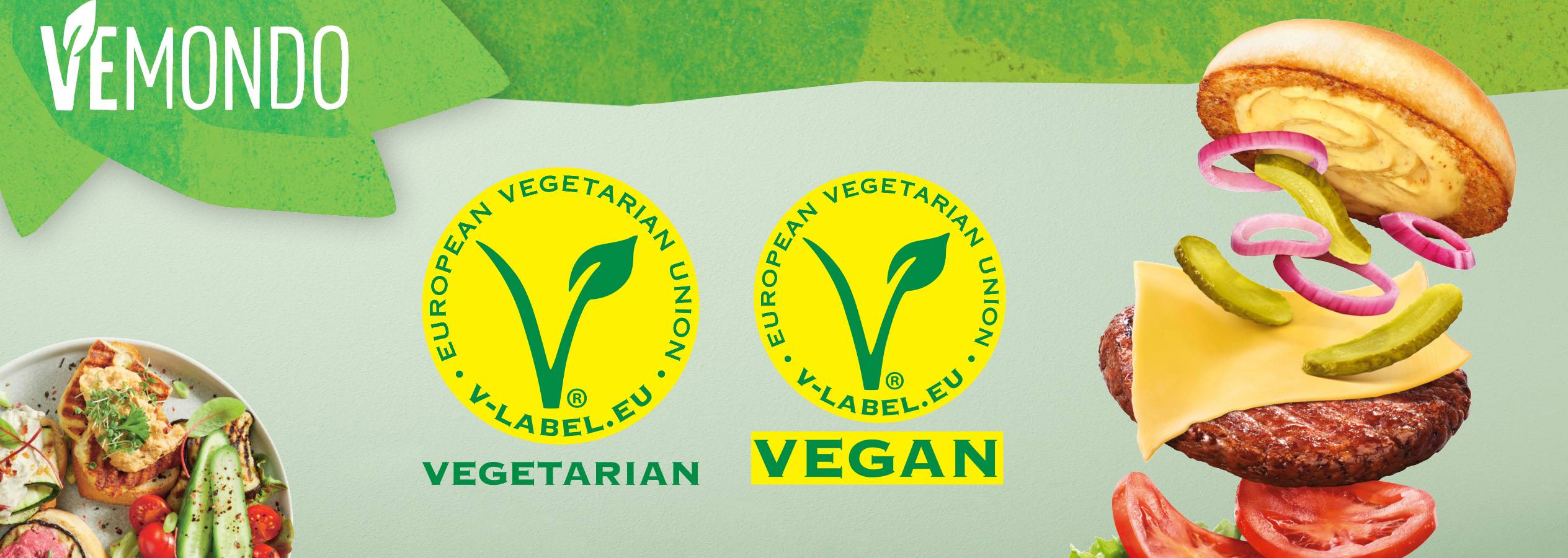 Vēmondo veģetārie un vegānie burgeri ar Eiropas Savienības sertifikātiem.