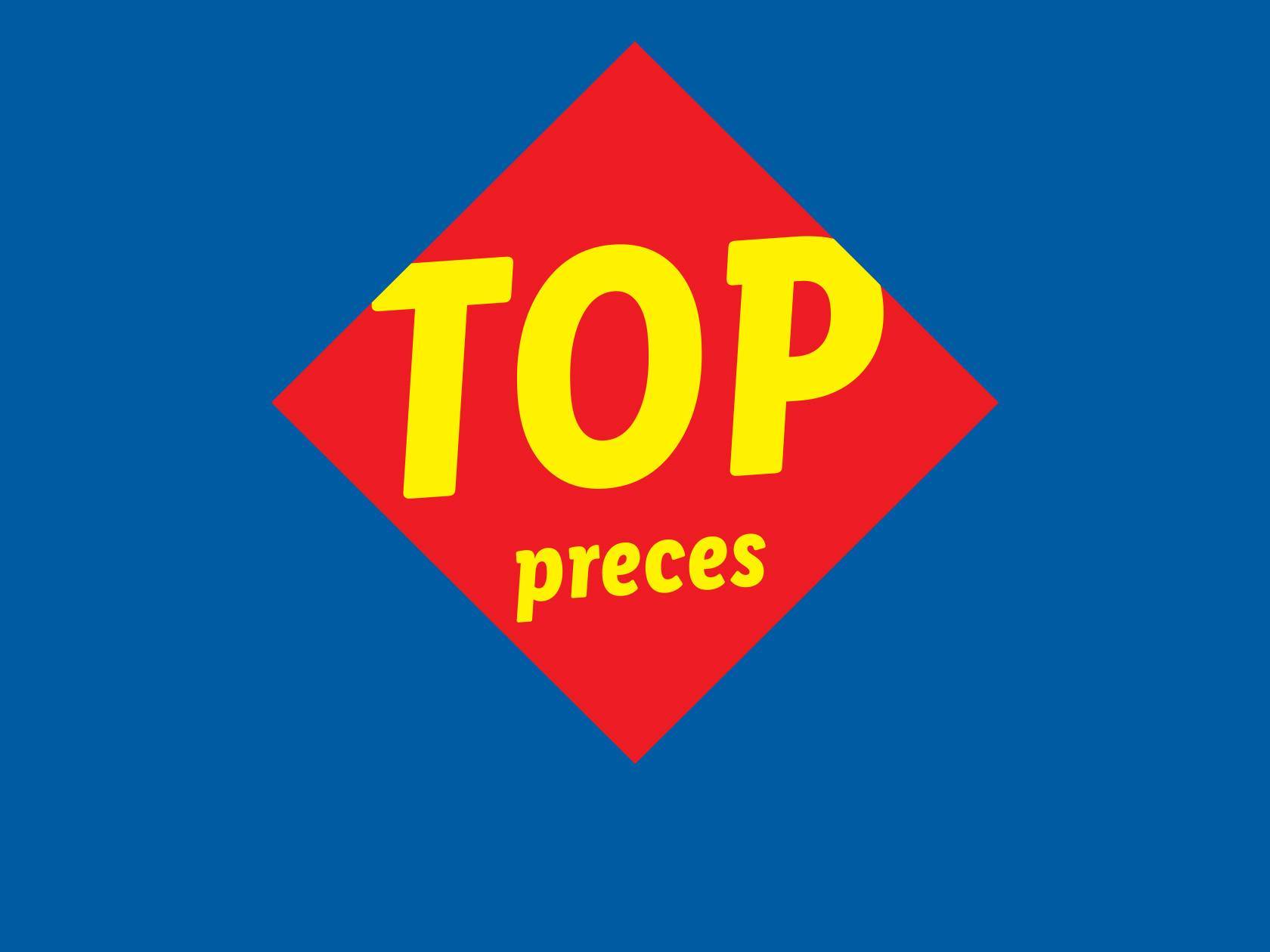 'TOP preces' logo uz sarkana romba.