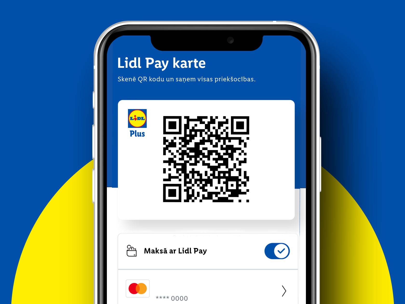 Mobilā lietotne ar QR kodu lojalitātes kartei un maksājumu iespēju.