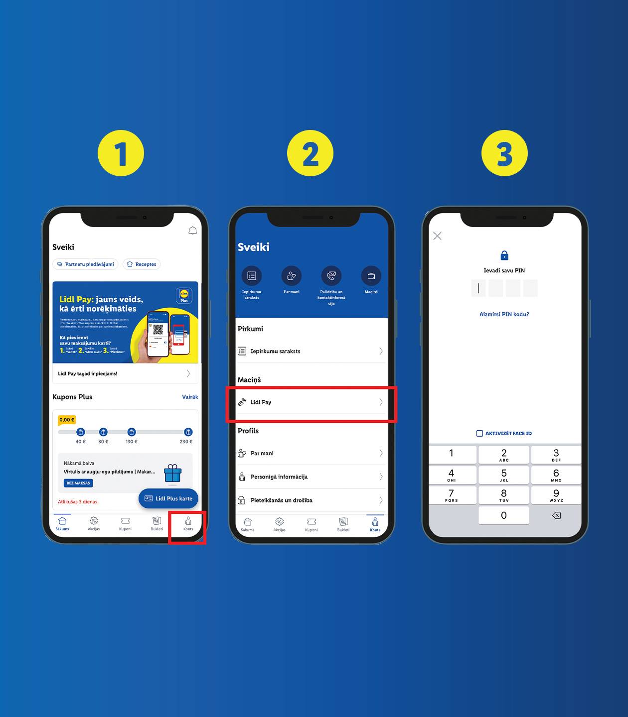 Soli pa solim instrukcija mobilā maksājuma funkcijas aktivizēšanai un lietošanai lietotnē.