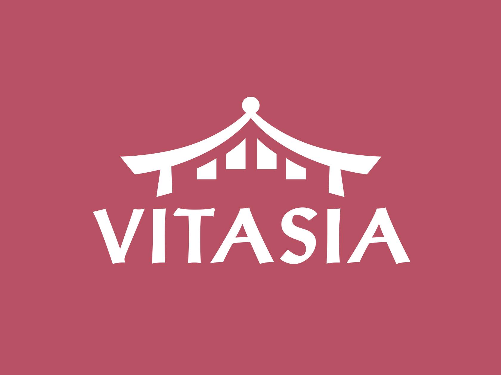Vitasia logotips ar baltu tekstu un jumta siluetu uz sarkanbrūna fona.