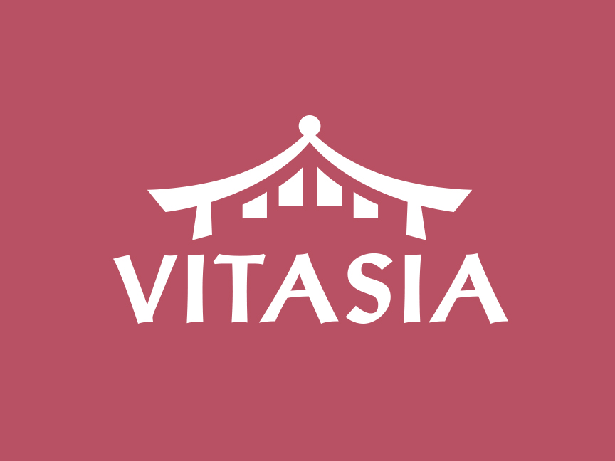 Vitasia logotips ar stilizētu Āzijas jumtu virs uzņēmuma nosaukuma.